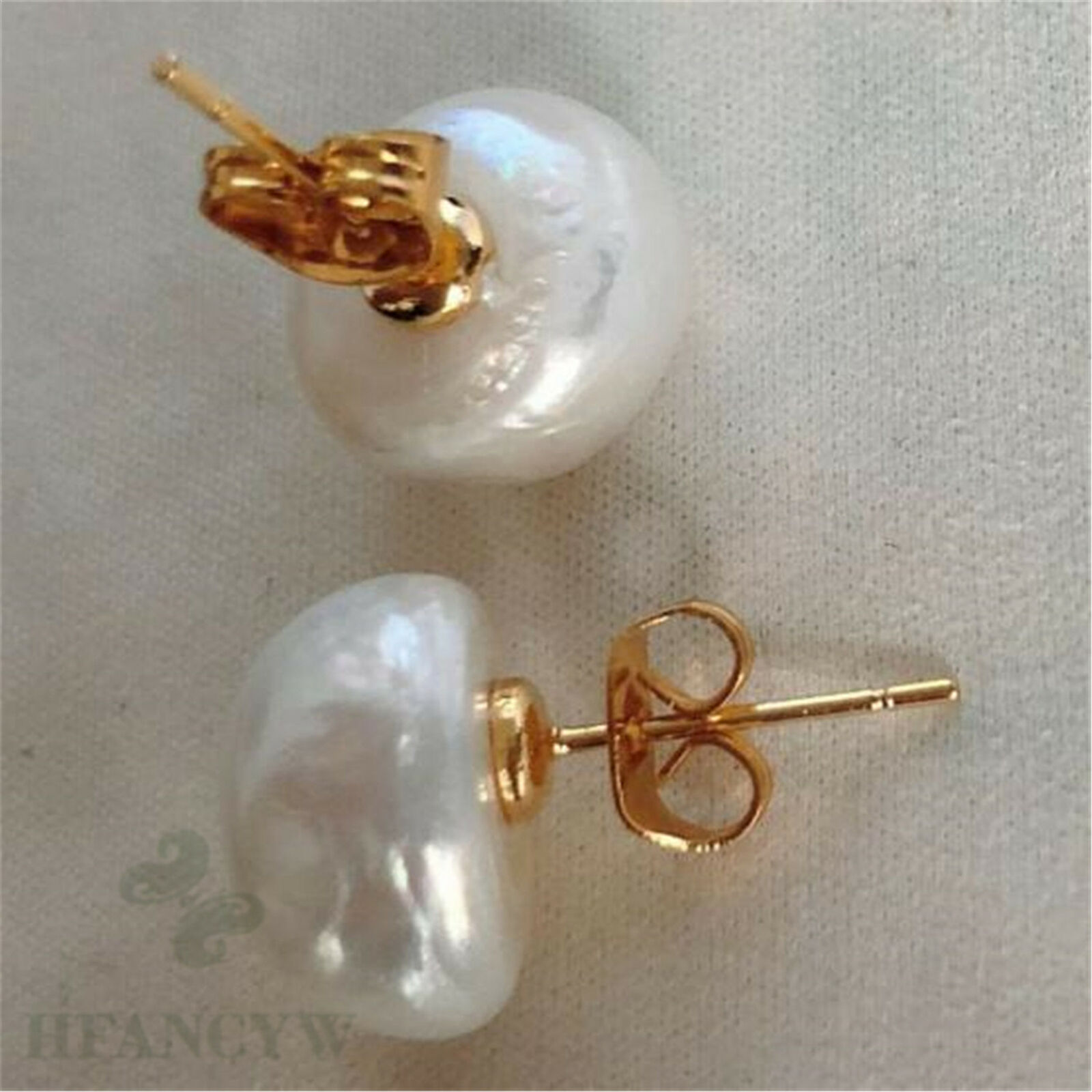 11-12mm Fashion Mabe White Baroque Pearl 18K Gold Earrings Mesmerizing