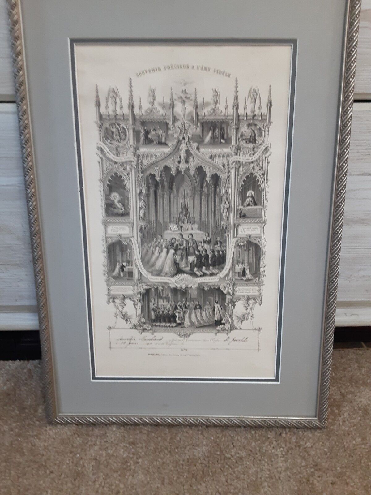 Antique First Communion Paris France Paper FRAMED,MATTED 1910 ST.JOSEPH 22 By 15