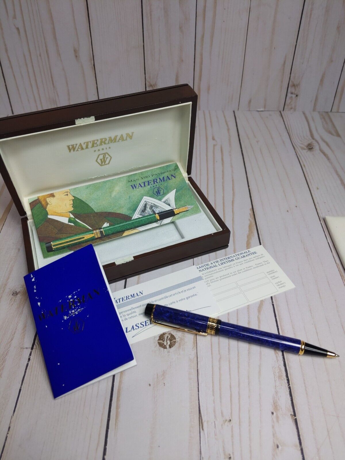 Vtg Waterman Le Man 100 Patrician 1983 Lapis Blue Gold Ballpoint Pen Box Papers 