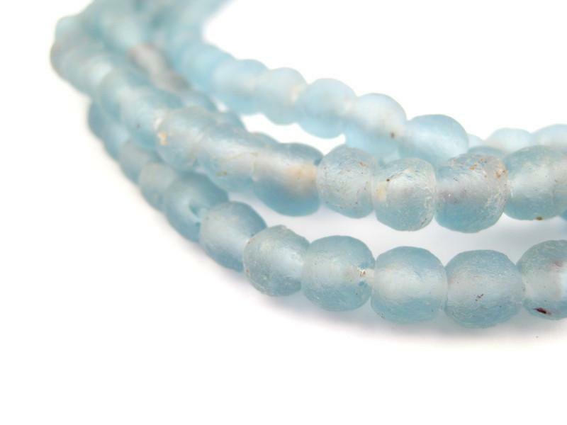 Light Blue Recycled Glass Beads 7mm Ghana African Sea Glass Round 24 Inch Strand