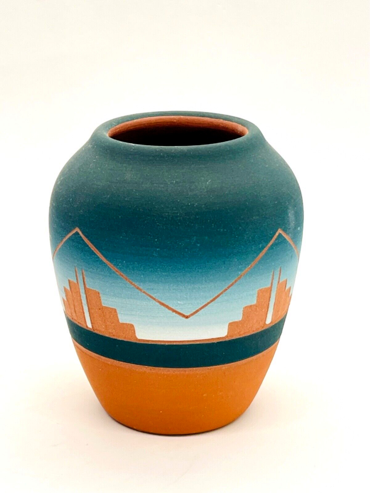 Sioux Native American Pottery Vase Signed Little Thunder - 3 Inch Tall