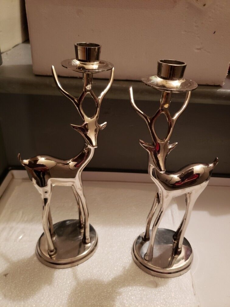 Bombay Silver Reindeer Taper Candleholders Set of Two 