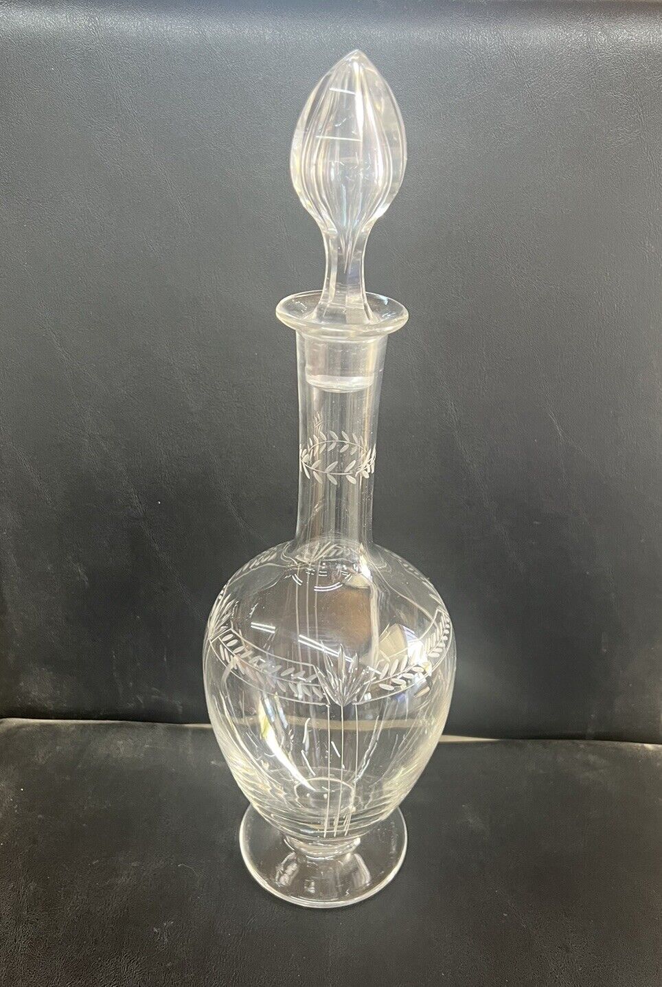 Vintage Etched Glass Decanter And Glass Stopper