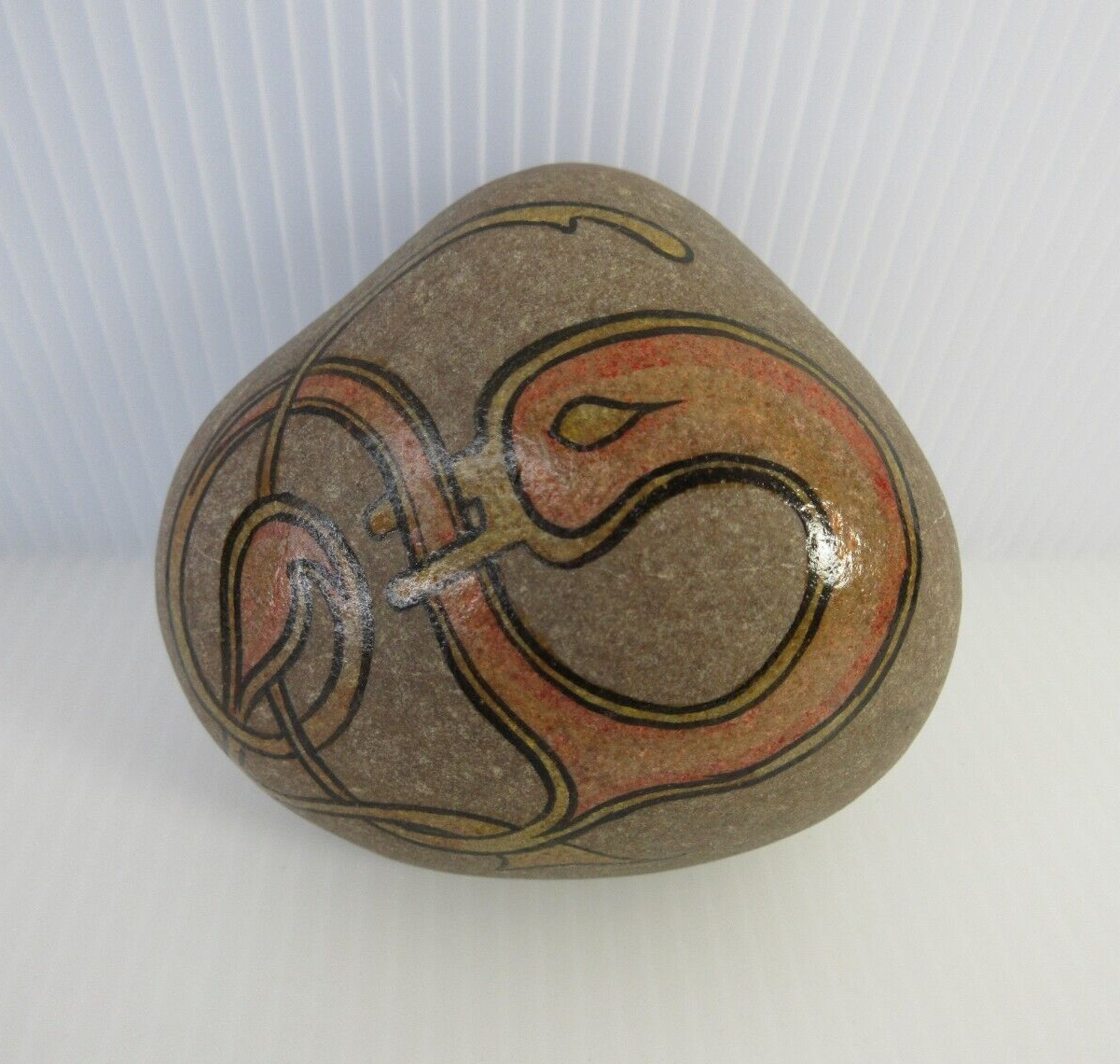 Norse Animal Motif Hand Painted Irish Stone Paperweight Art Rock, Artist Signed