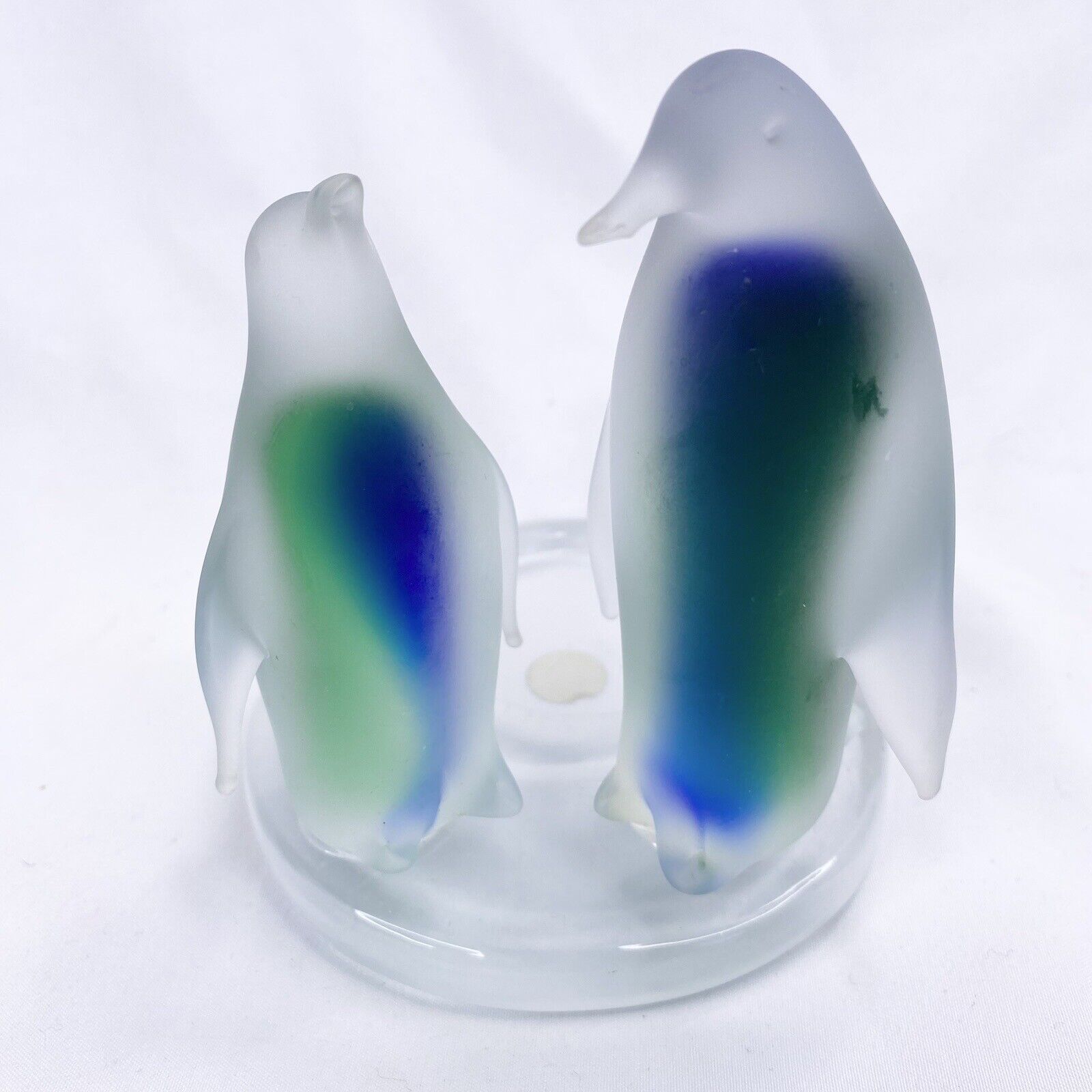Penguin Tealight Candle Holder Party Lite Frosted Clear Blue Green Glass Votive