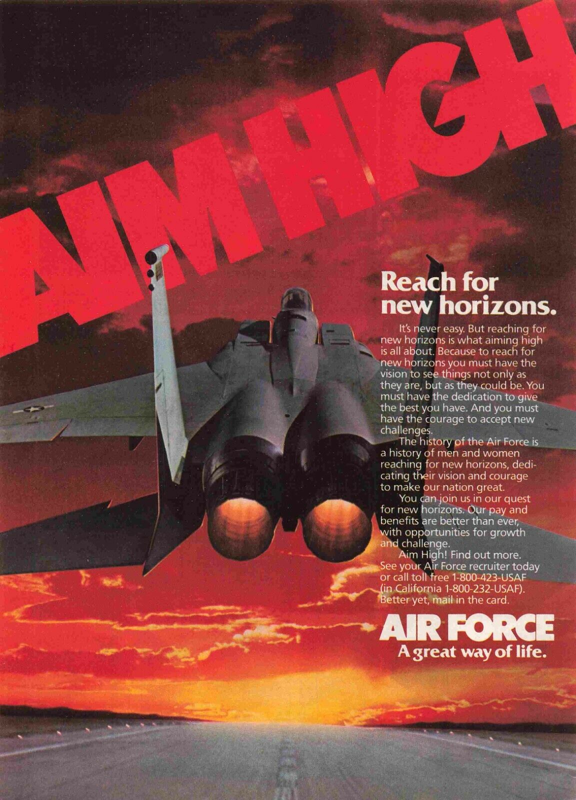 Air Force Aim High Reach For New Horizons 80'S Vtg Full Page Print Ad 8X11
