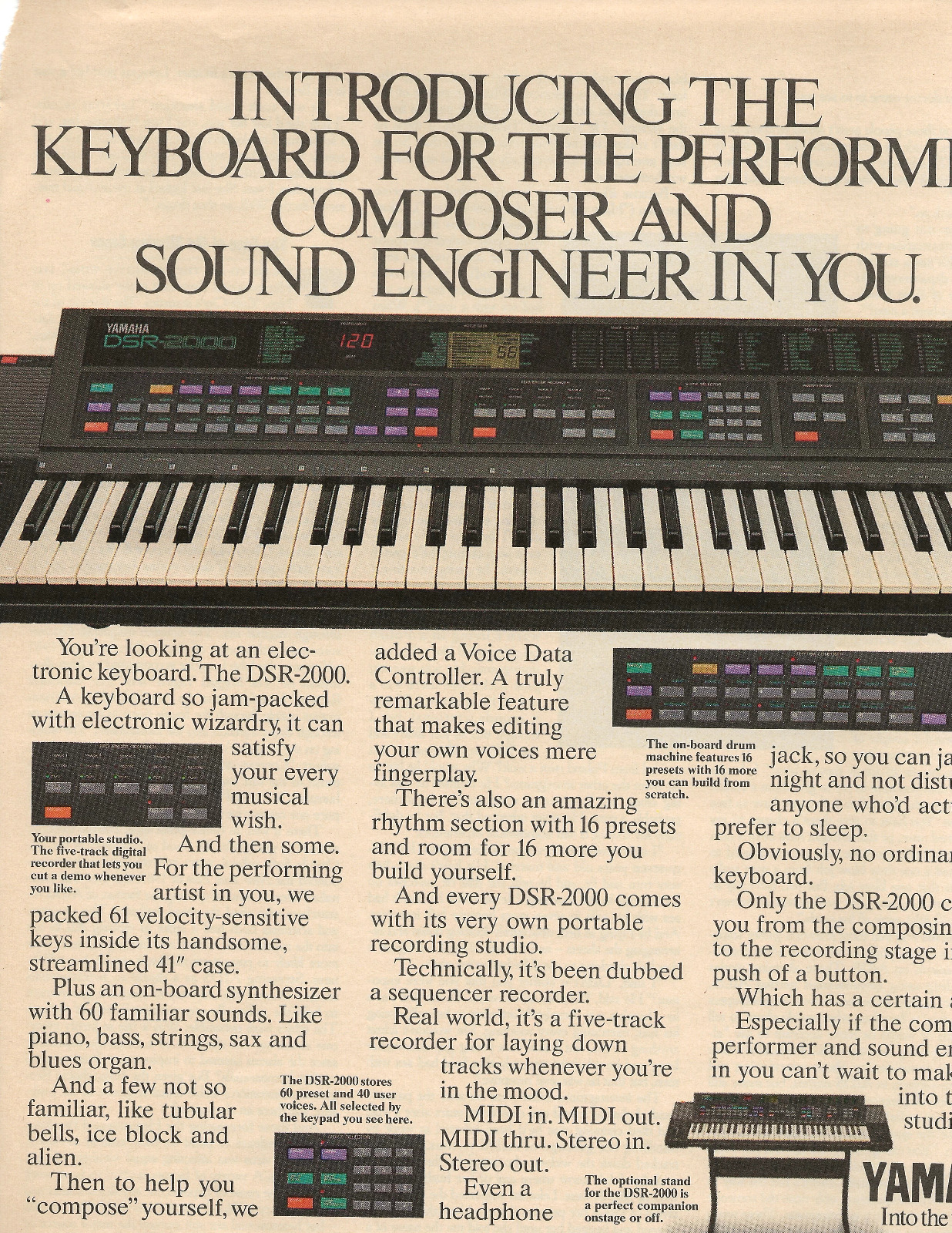 1988 Yamaha Keyboard DSR-2000 Music Instrument Advertisement Print Ad 10x12