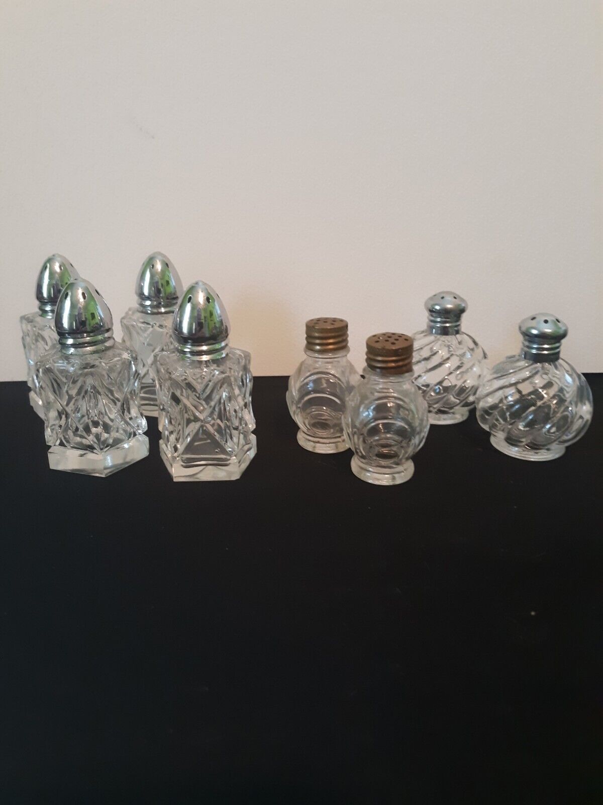 4 Pair Miniature Glass Salt and Pepper Shakers Vintage 
