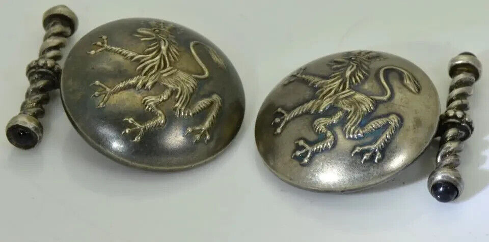 Rare WWII Bulgarian Royal Military Officer's Award Silvered Sapphires Cufflinks