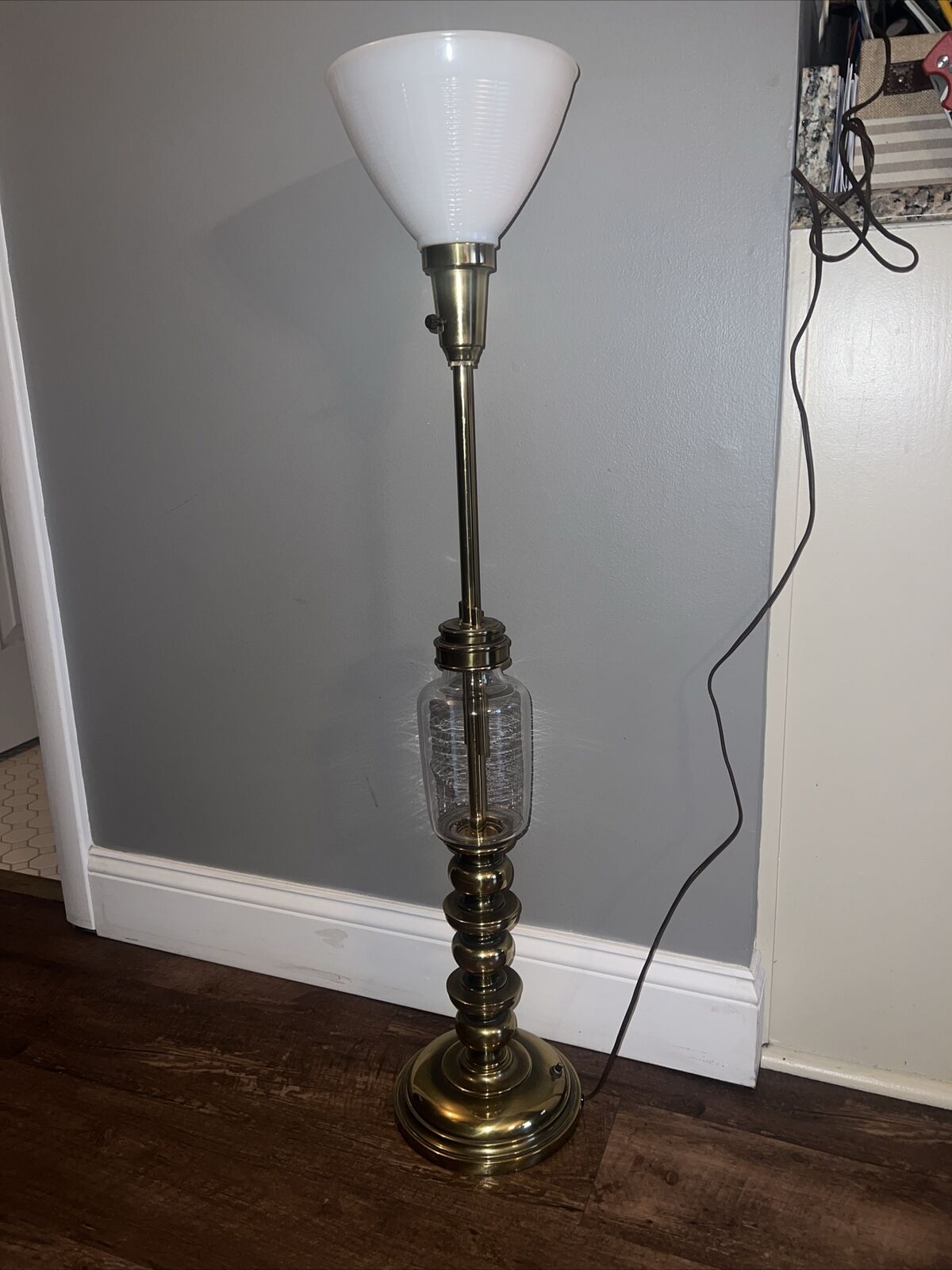 Vintage Mid Century Modern Brass/ Gold Torch Floor Lamp 38.5” Tall With Shade