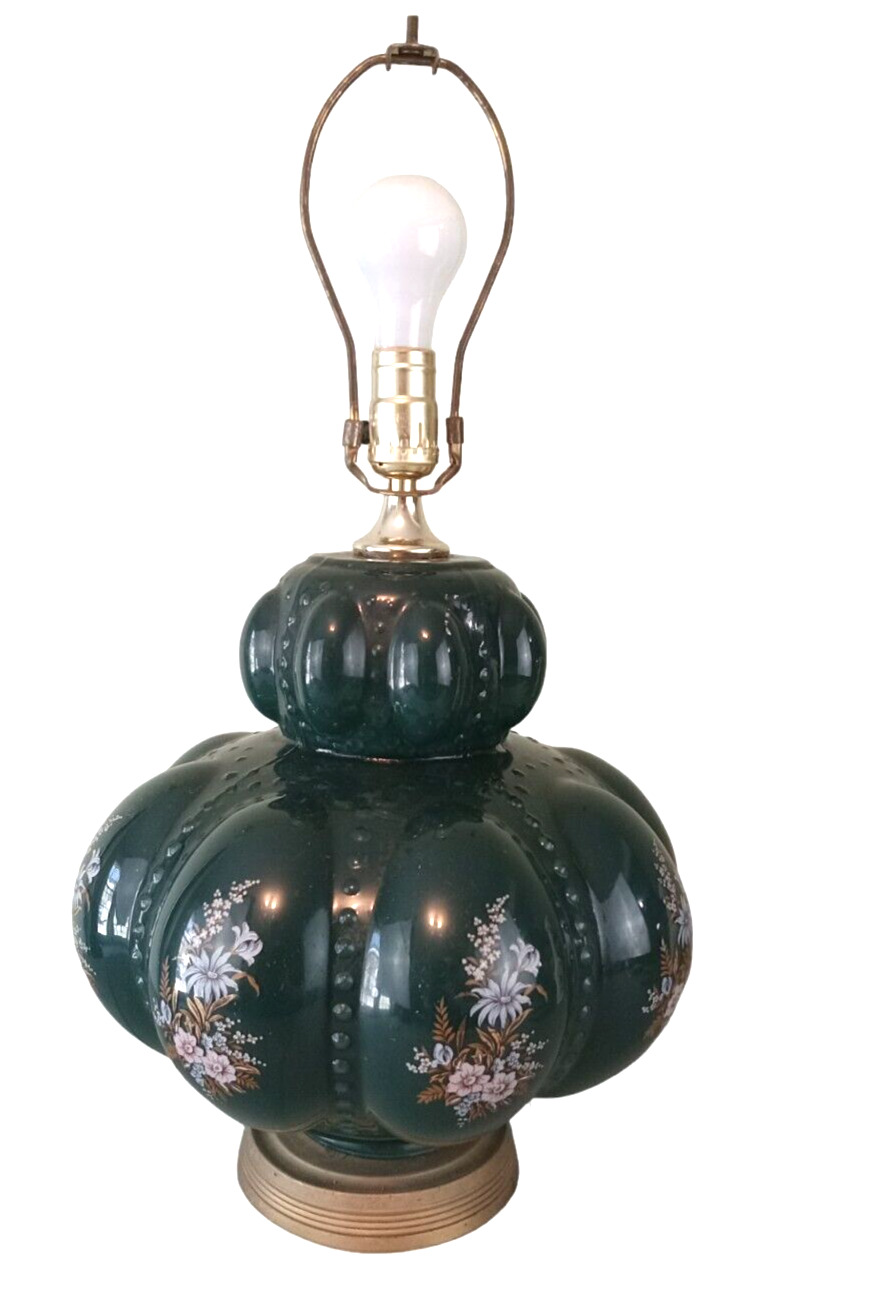 Mid Century Hollywood Regency Carl Falkenstein Melon / Bubble Glass Green Lamp
