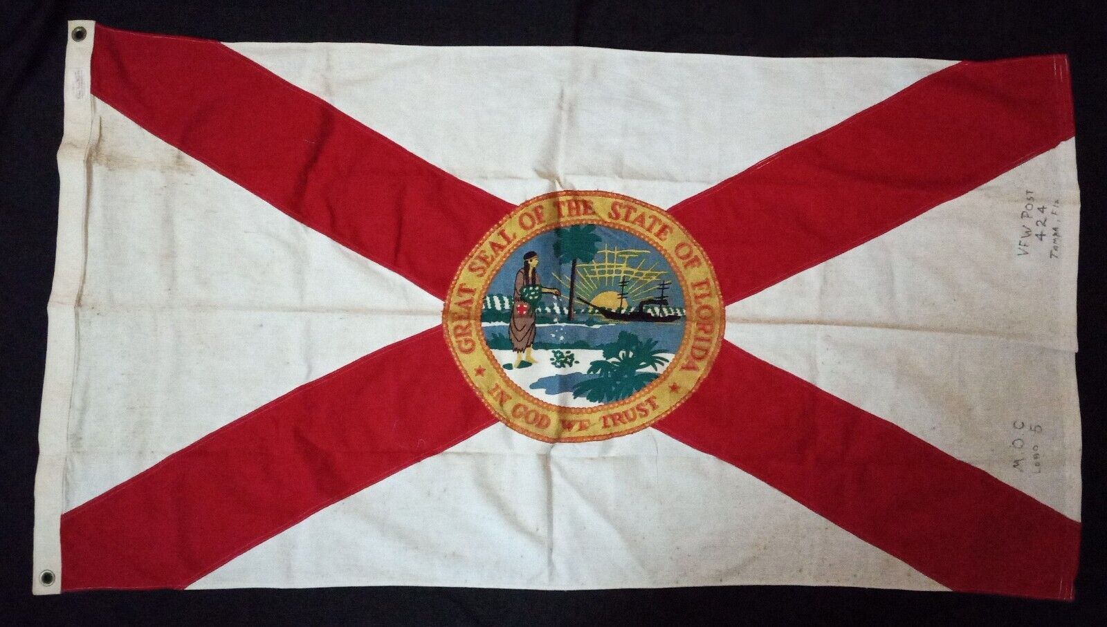 WWII GSA M1900 Florida State Flag, Valley Forge Flag Co. VFW Tampa, FLA Ca 1953
