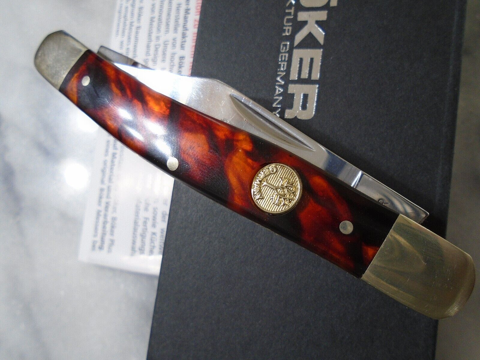 Boker Tree Brand Germany Stockman 3 Blade Pocket Knife Faux Tortoise 110726T New