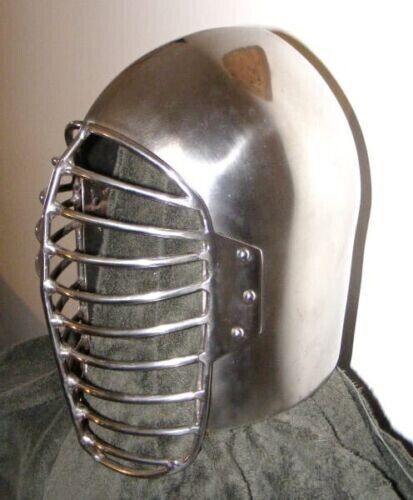 Custom SCA HNB 18 Gauge Steel Medieval Combat Bascinet Helmet with Bar Visor