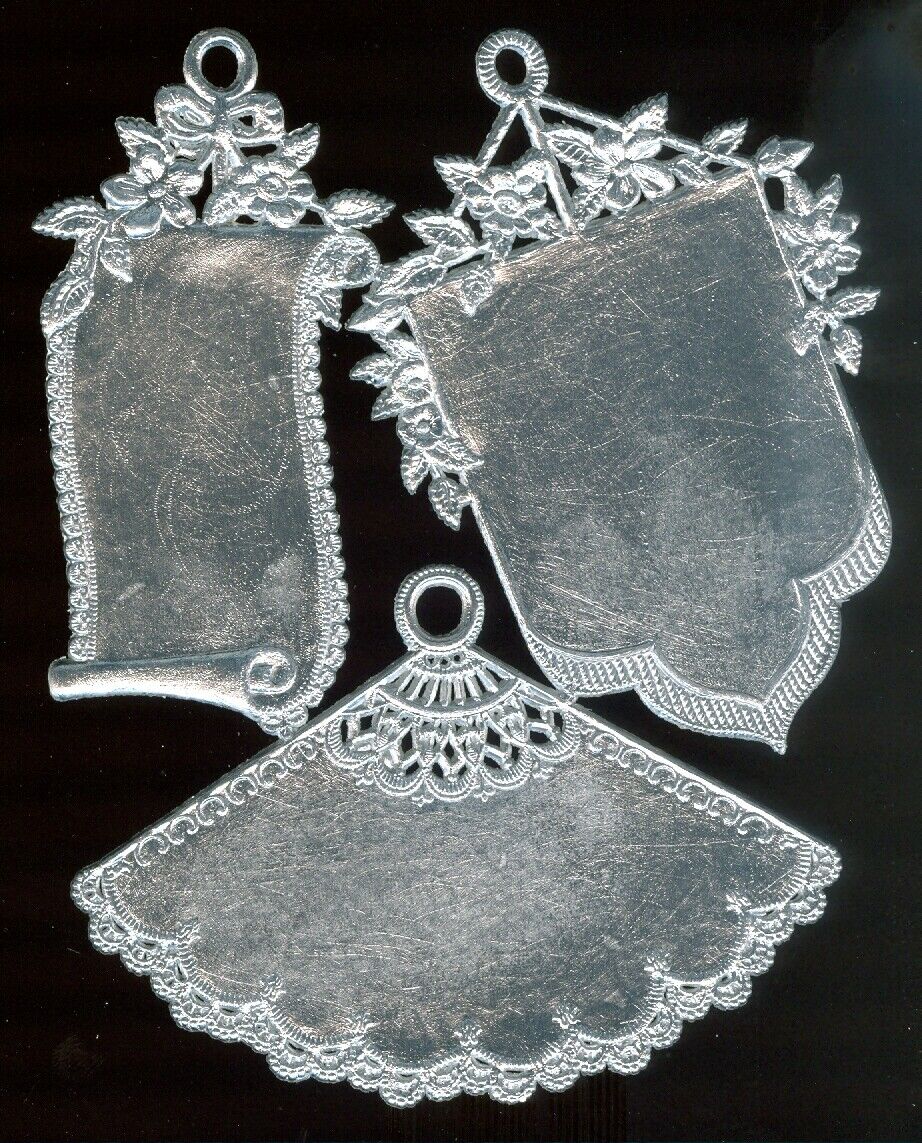 Scrap Die-cut German Dresden Silver Foil Paper Fan Scroll Orn Victorian Craft