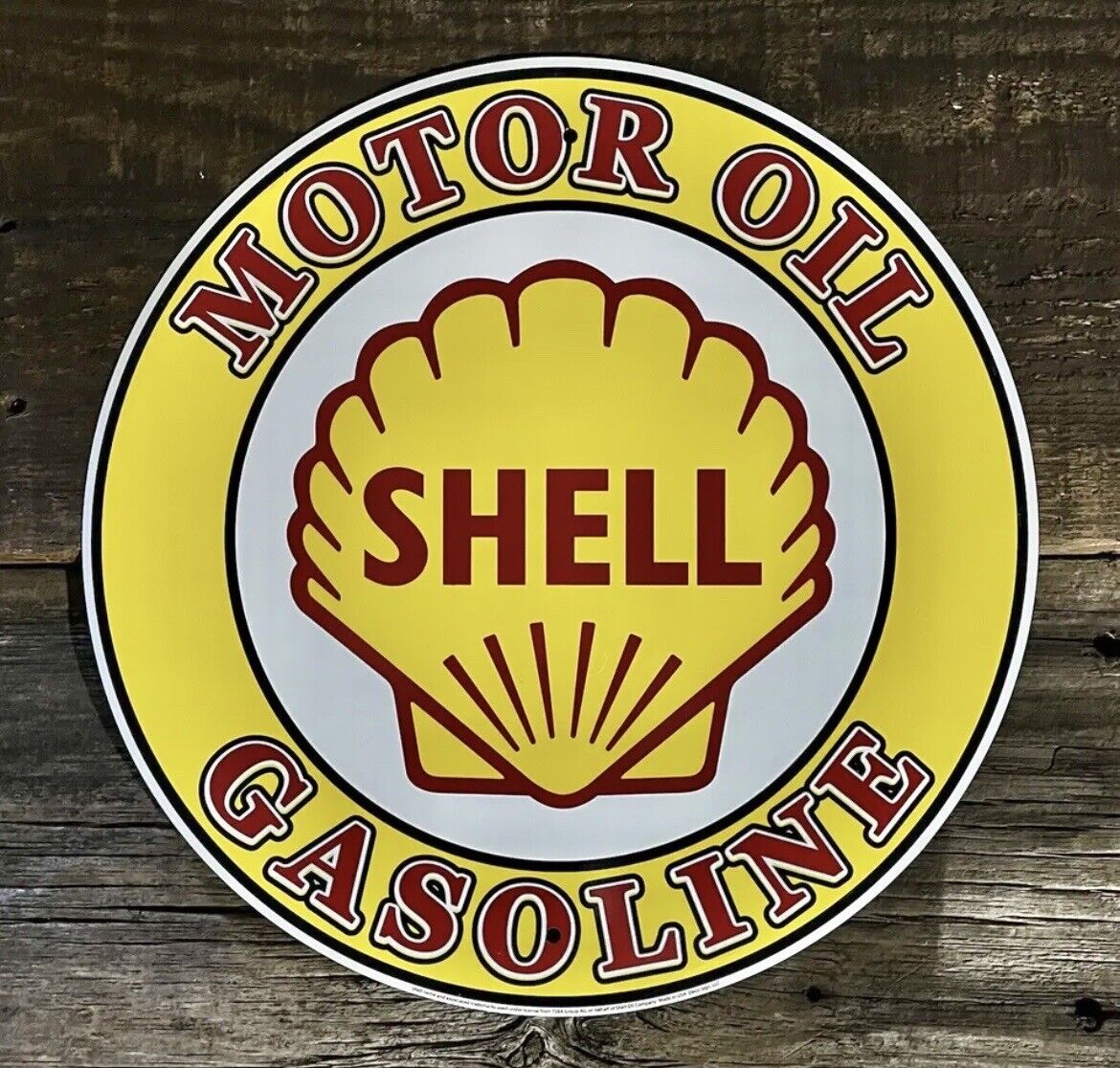 SHELL Motor Oil & Gasoline 11.5” Diameter Circular Tin Metal Sign