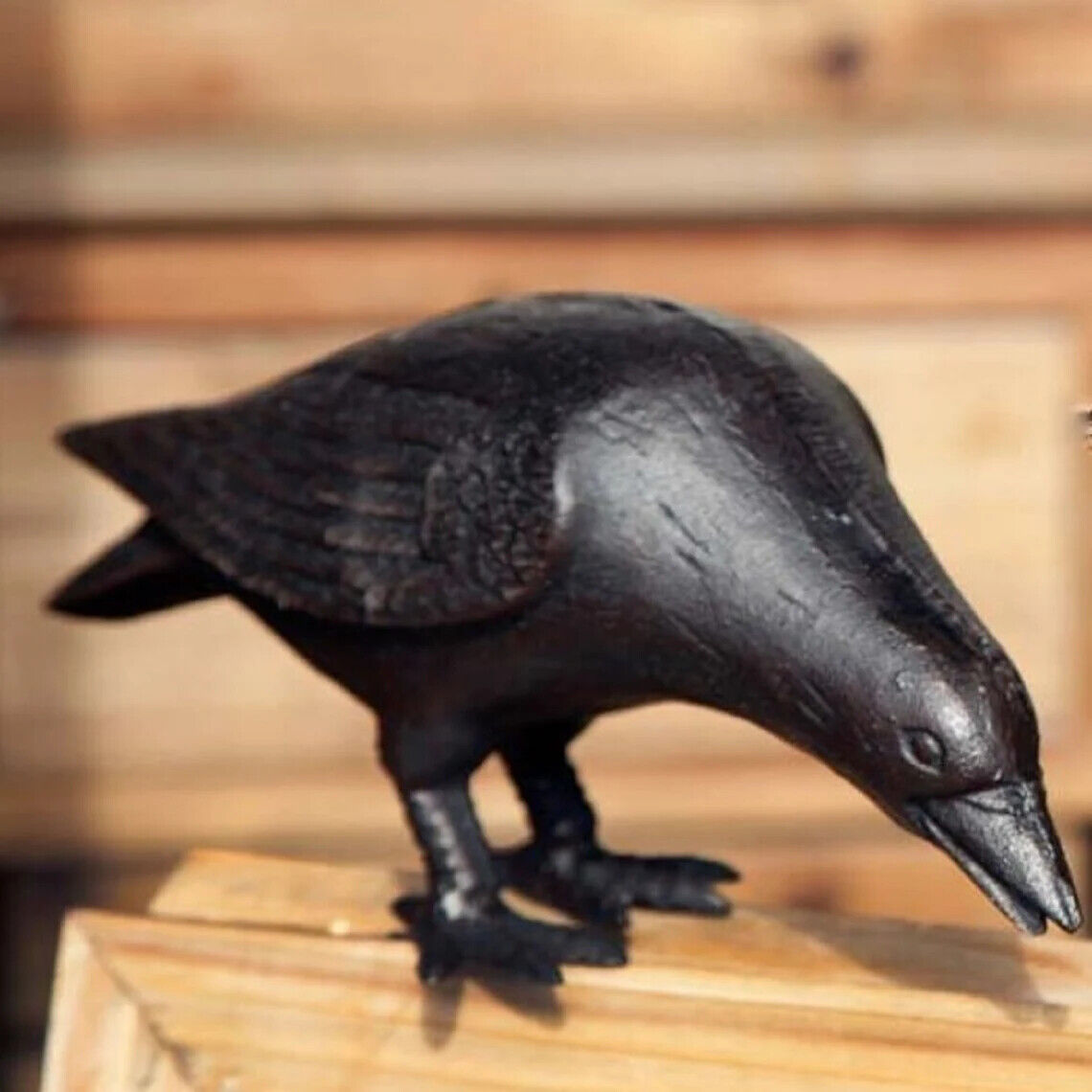 Primitive Large Life-Sized Decorative Black Cast Iron Raven Crow Bird Head Down