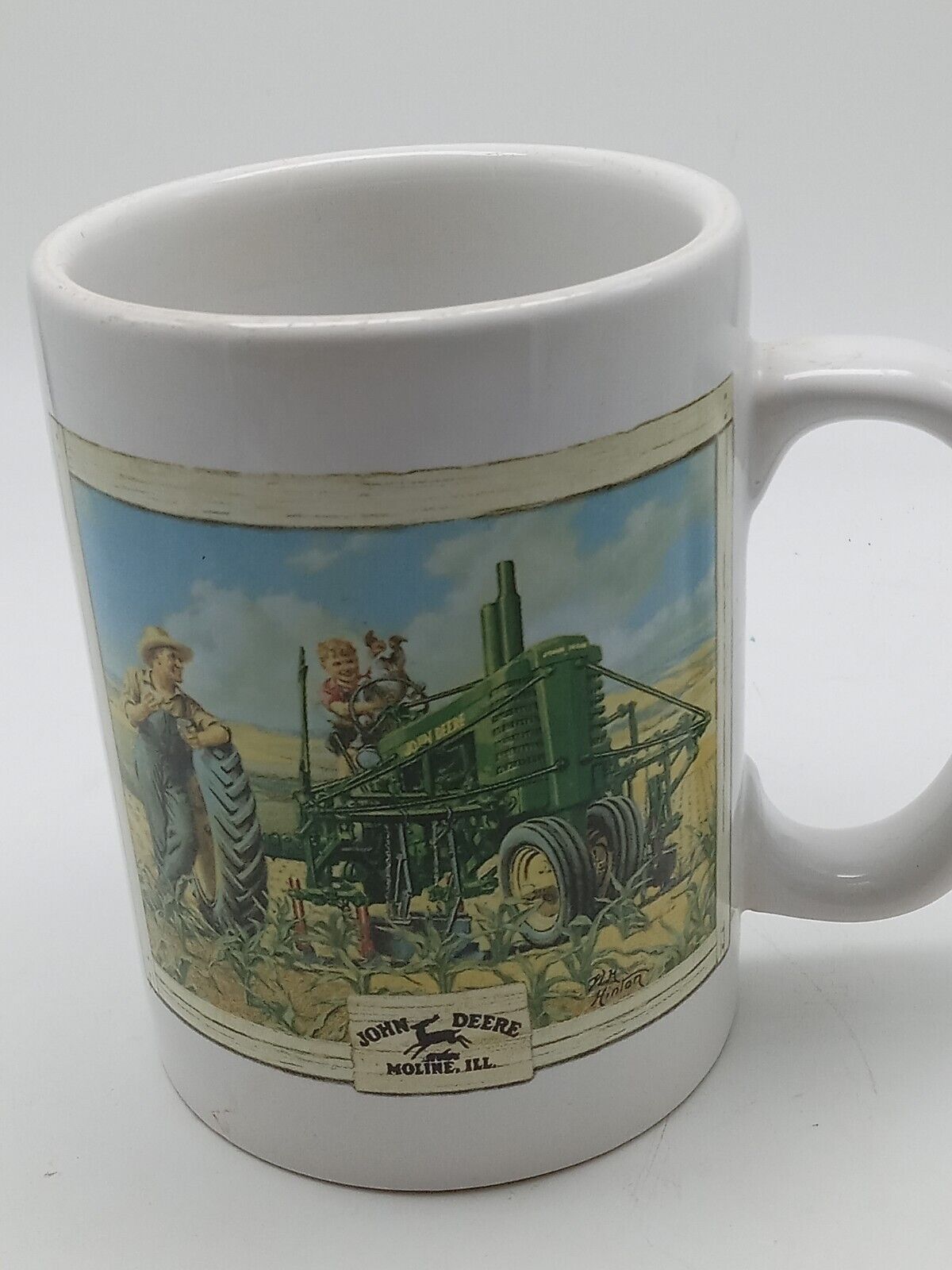John Deere Coffee Mug Cup #31058 Tractor Boy Fishing Boy  Houston Harvest 2 Side