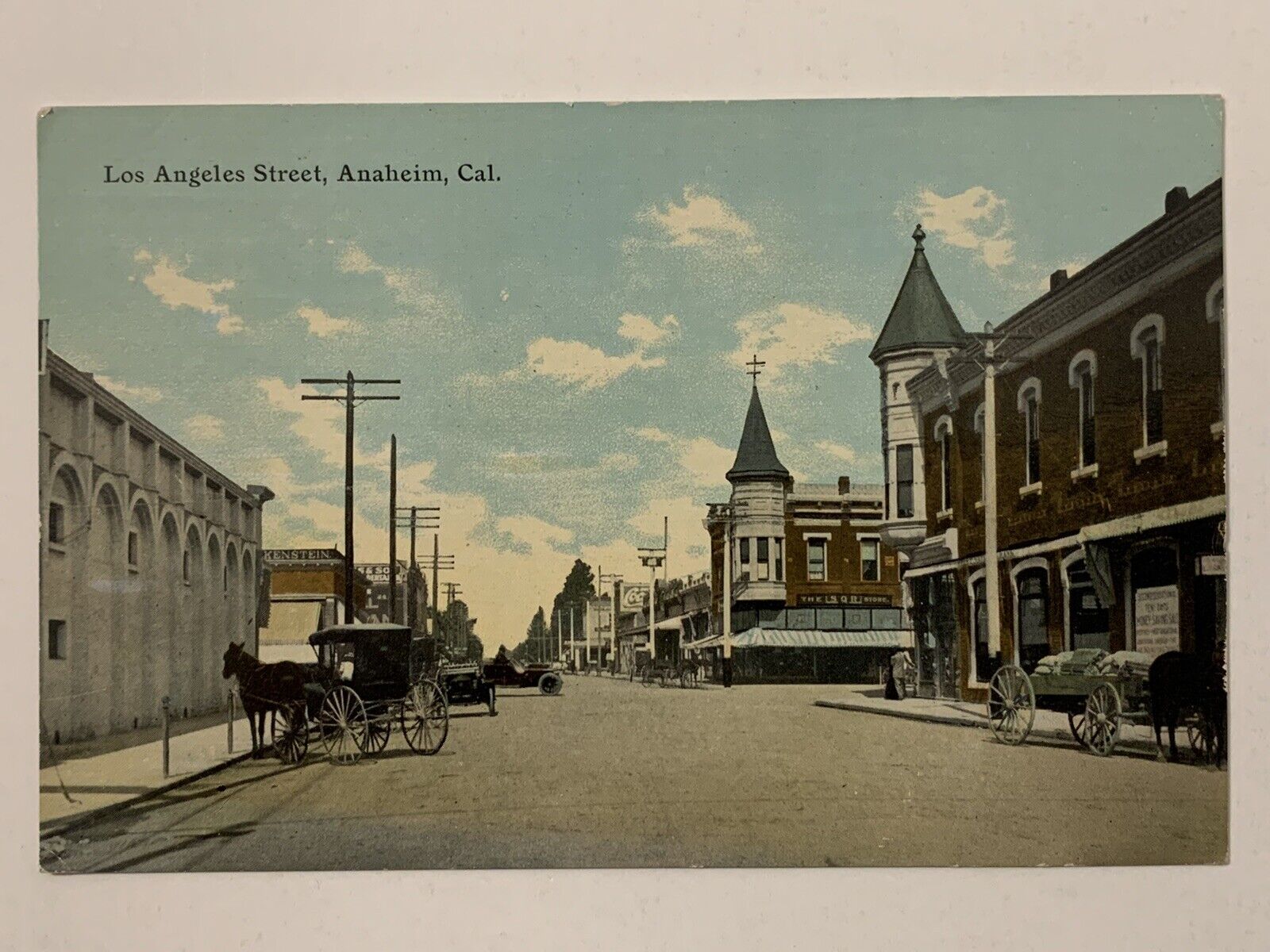 Vtg 1910s Anaheim California Postcard Center Los Angeles Street Downtown 1914