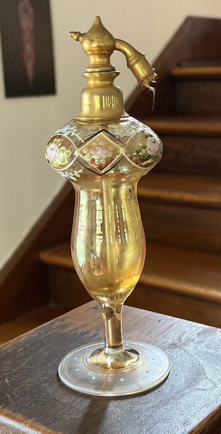 Vintage Marcel Franck French Art Glass Painted Enamel Decoration Perfume Bottle