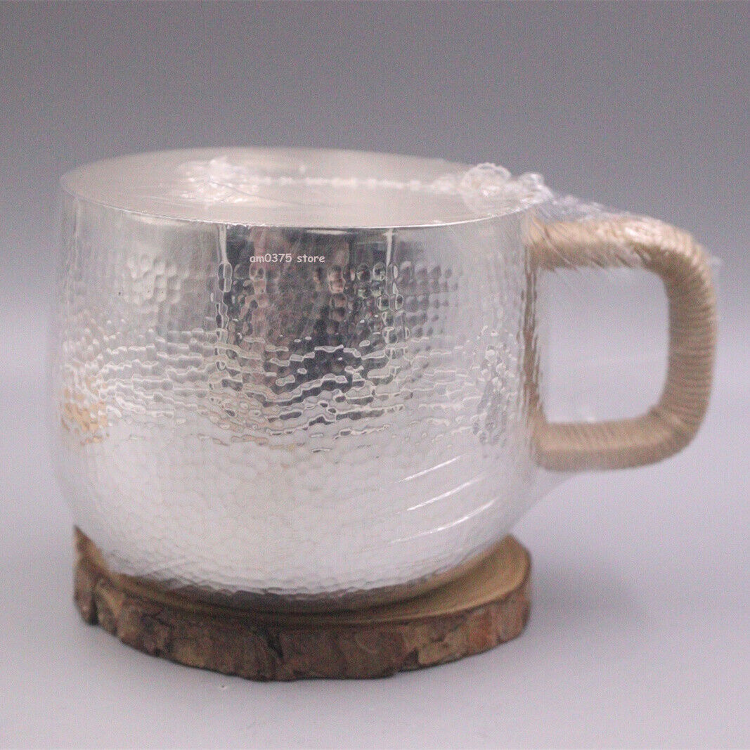 Pure 999 Fine Silver Mug Mirror Face Hammertone Finishes Handle Tea Cup /161g