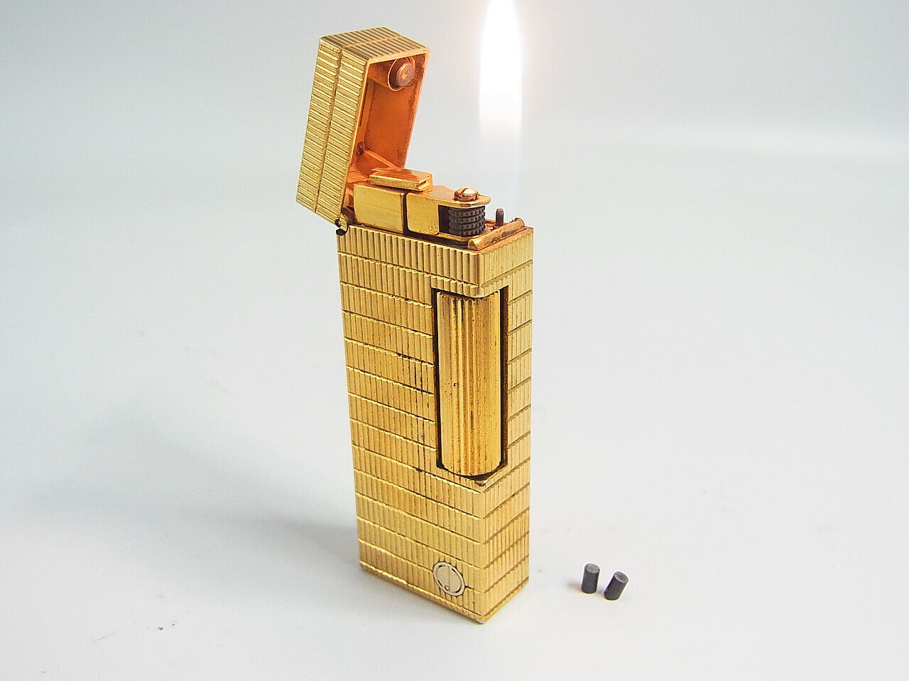 Dunhill Rollagas Lighter d Mark Rare Design Gold w/2p flint All Working (902