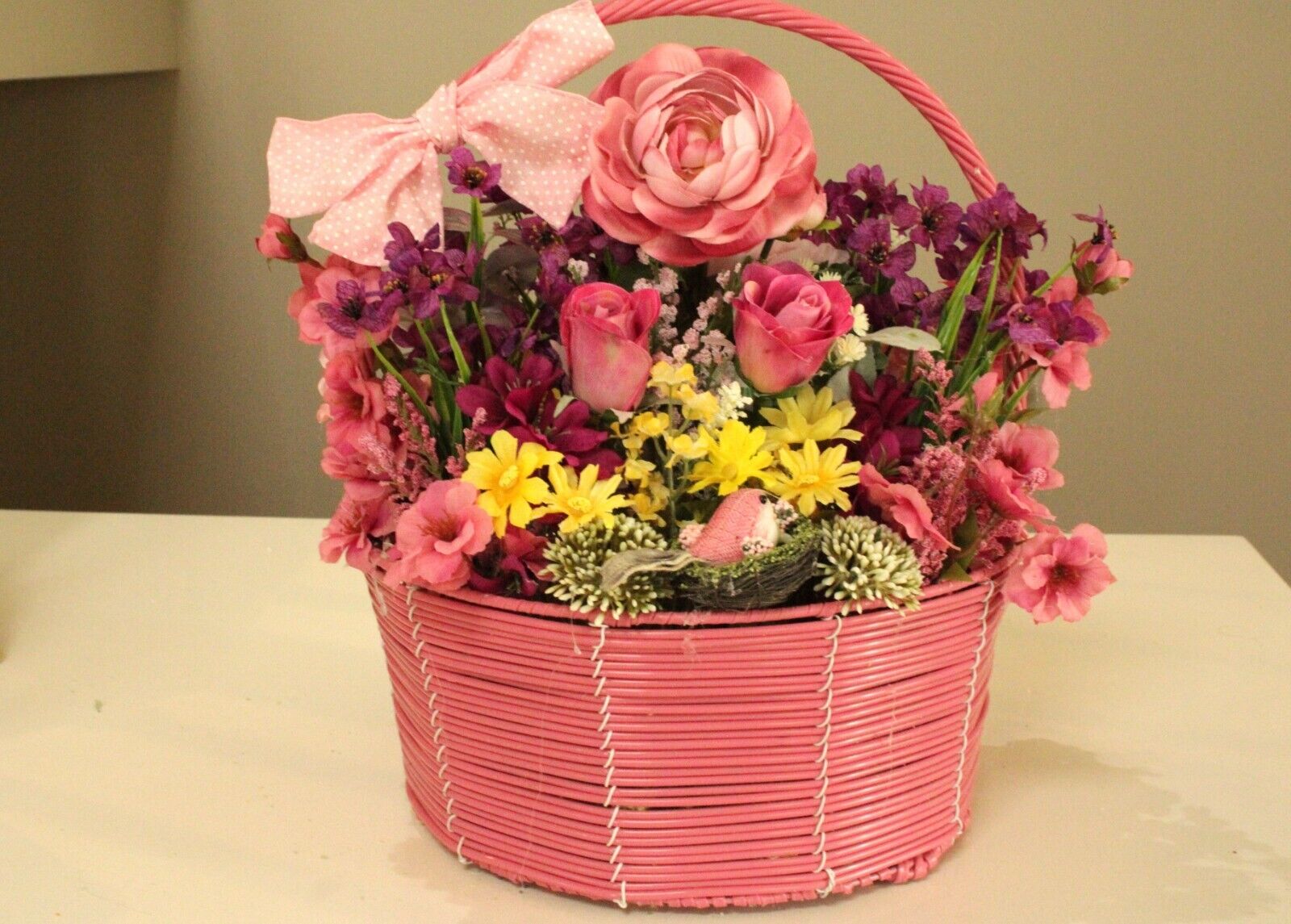 Pink Spring/Summer Flower Basket