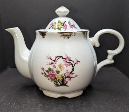HTF Vintage L & M Royal Halsey Fine Porcelain Teapot Asian Style Design READ