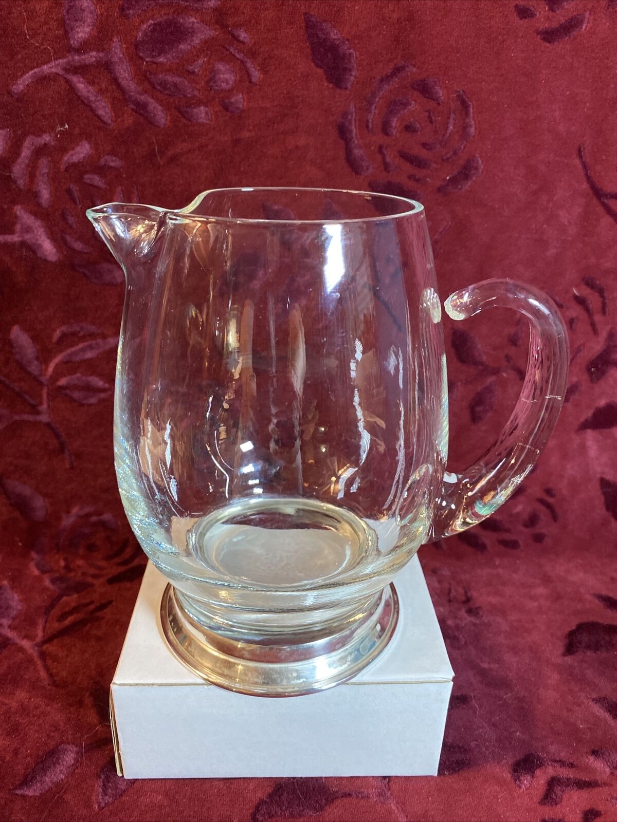 Glass Pitcher With B 1 Sterling Silver Base Vintage 6 1/4\