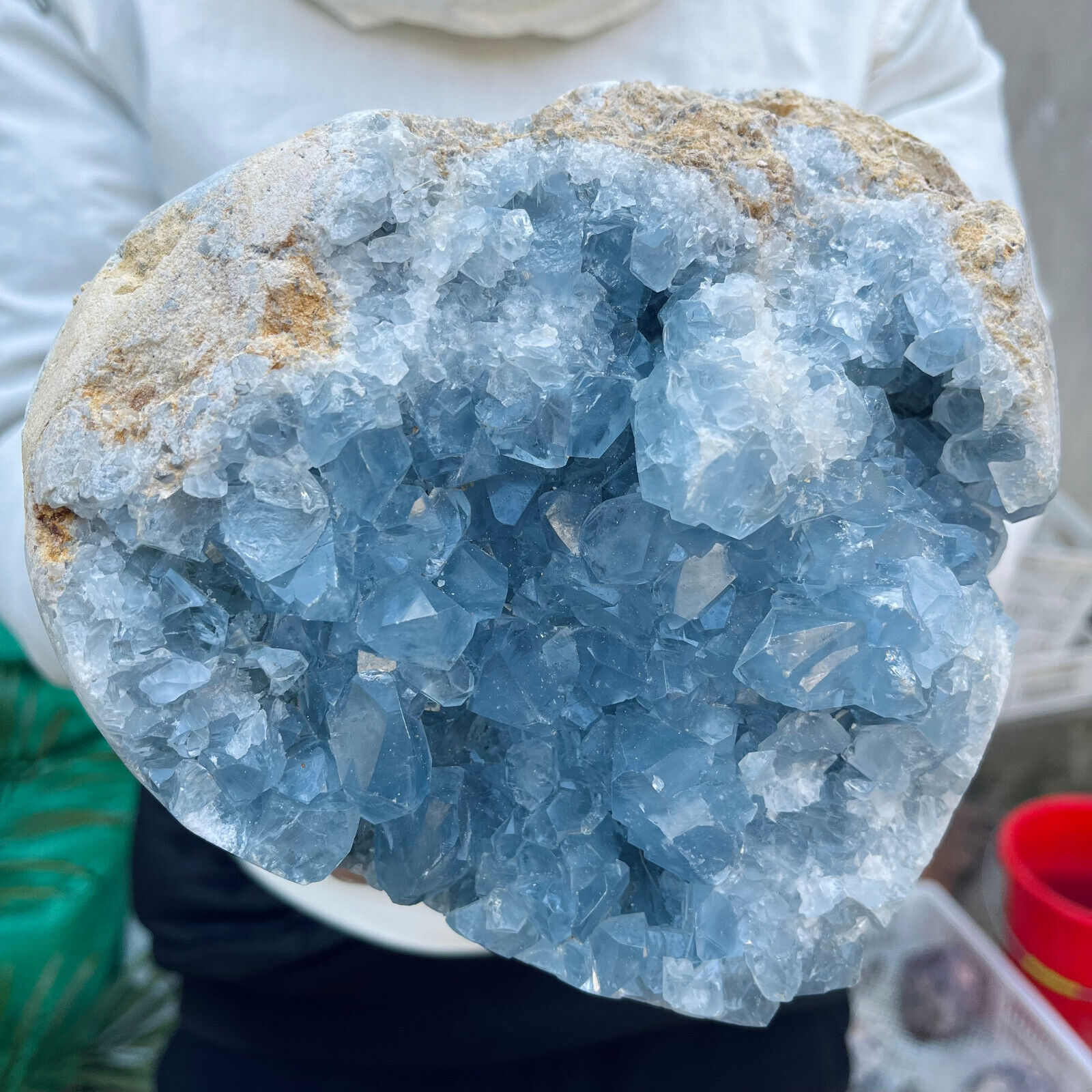 9.4lb Large Natural Blue Celestite Crystal Geode Quartz Cluster Mineral Specime