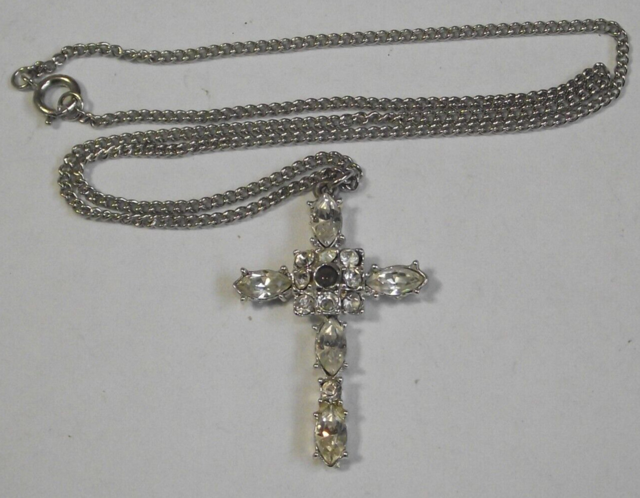 Vtg The Lord\'s Prayer Our Father crystal stanhope cross pendant chain necklace