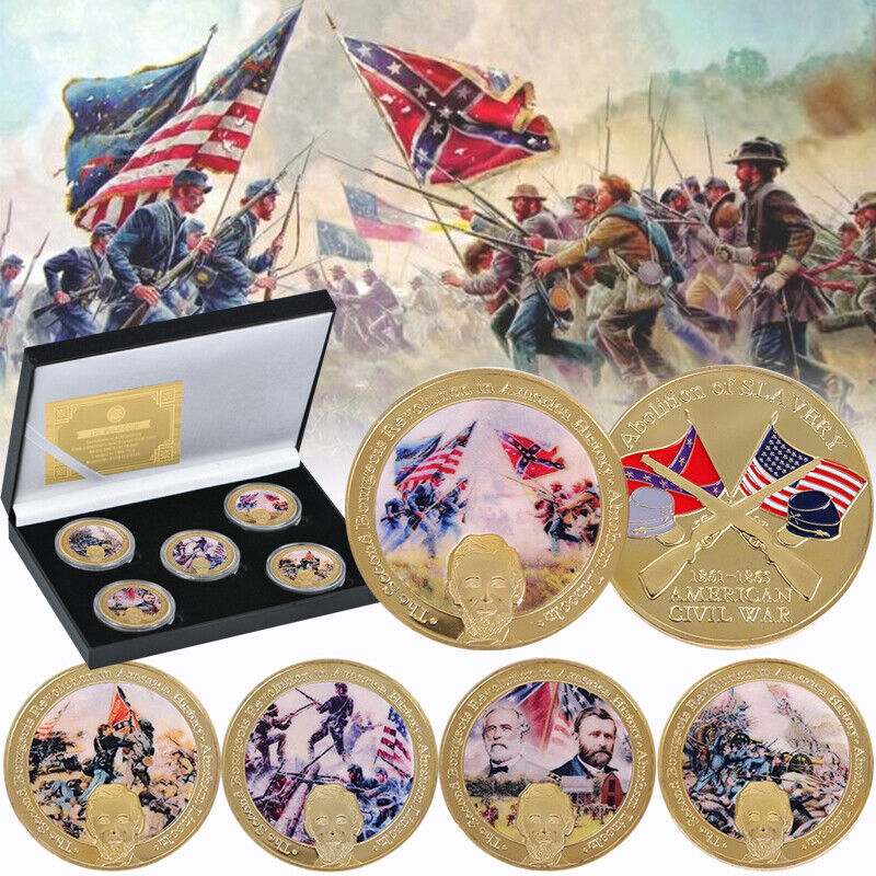 5PCS American Civil War Commemorative Gold Coins Set US Miliatry Medal Souvenir
