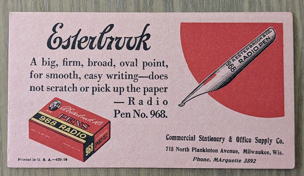Vintage ESTERBROOK Radio Pen No 968 Advertising Ink Blotter Milwaukee WI