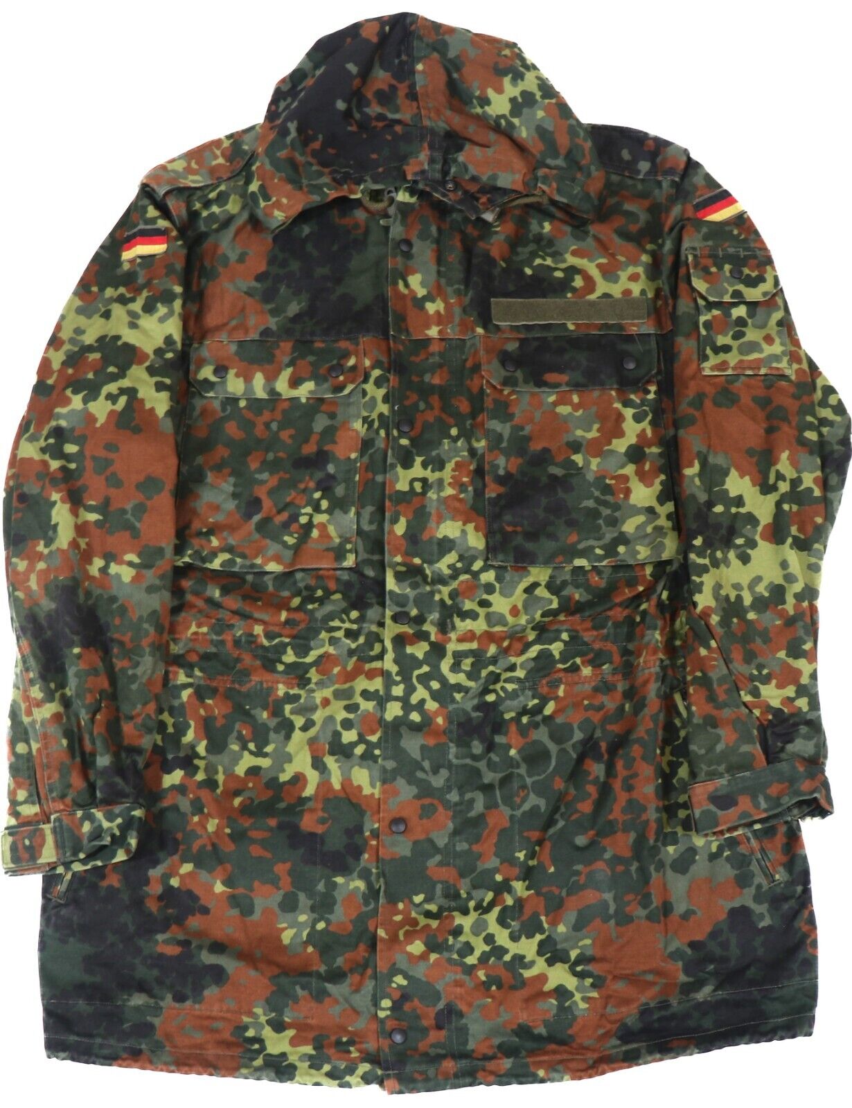 Medium (GR7) German Bundeswehr Flecktarn Camo Military Parka Jacket Hood Fleck