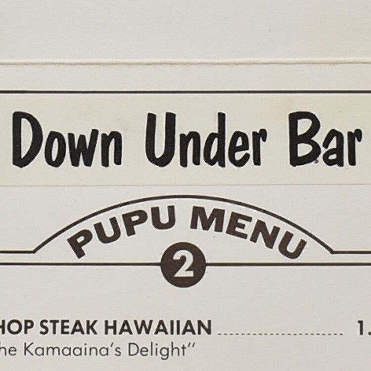 1950s Down Under Bar Restaurant Pupu Menu Ala Moana Center Boulevard Honolulu HI