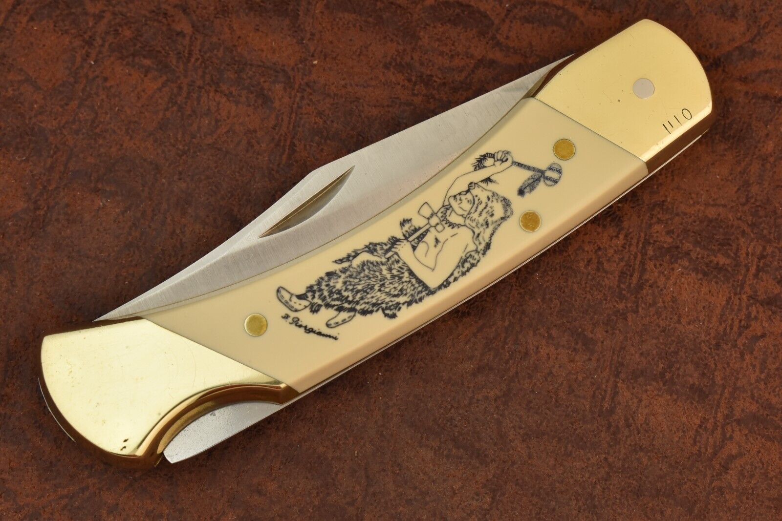SCHRADE USA SCRIMSHAW BEAR CULT JUMBO LOCKBACK KNIFE LIKE LB7 NICE  (15112)
