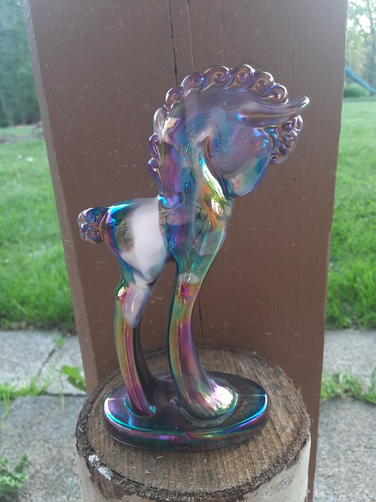 vtg htf amethyst slag carnival glass mosser 5.5 in standing pony/horse figurine