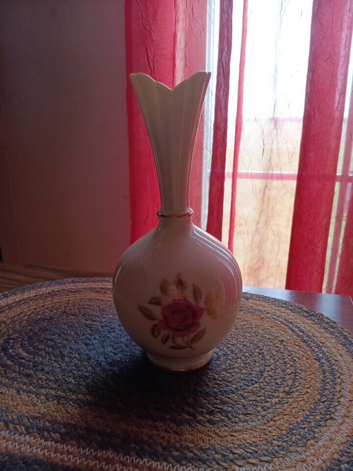 Lenox Rose Bud Vase - Ivory Gold USA 8” Tall Vintage