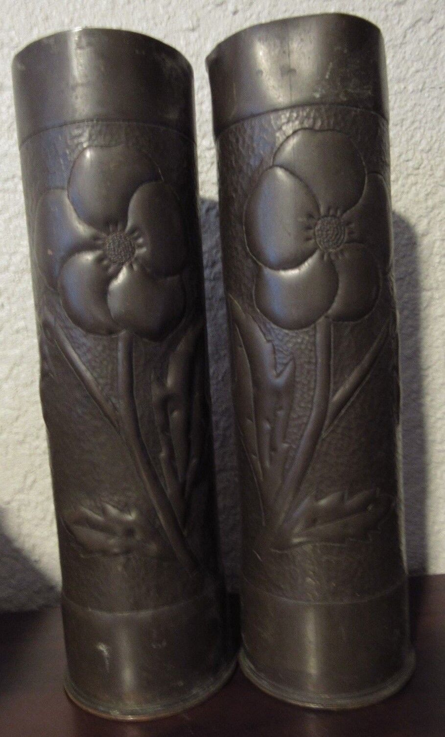Matching Pair of WWI Trench Art Artillery Casing Vases - #2 Flower Style