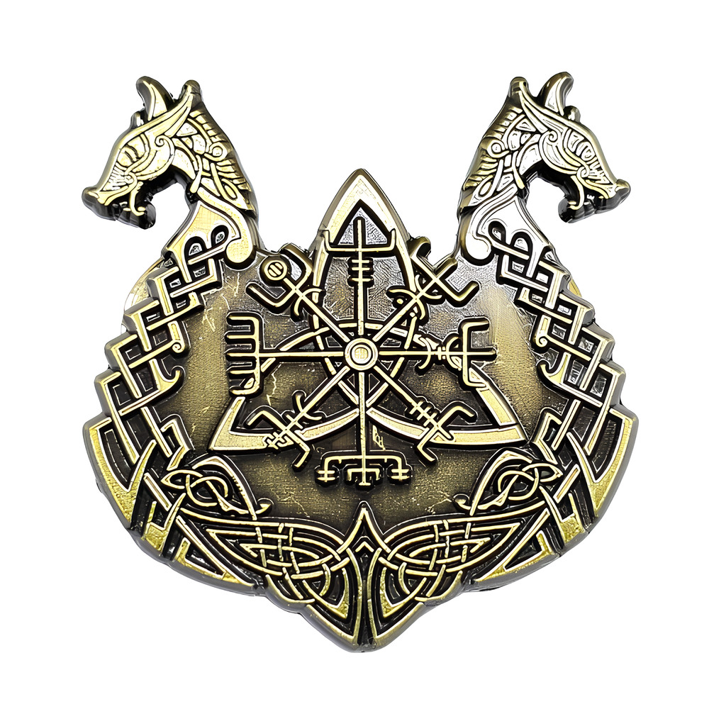 Dragon Longboat Pin Badge Vegvisir Trinity Norse Viking Metal Enamel Brooch Pin