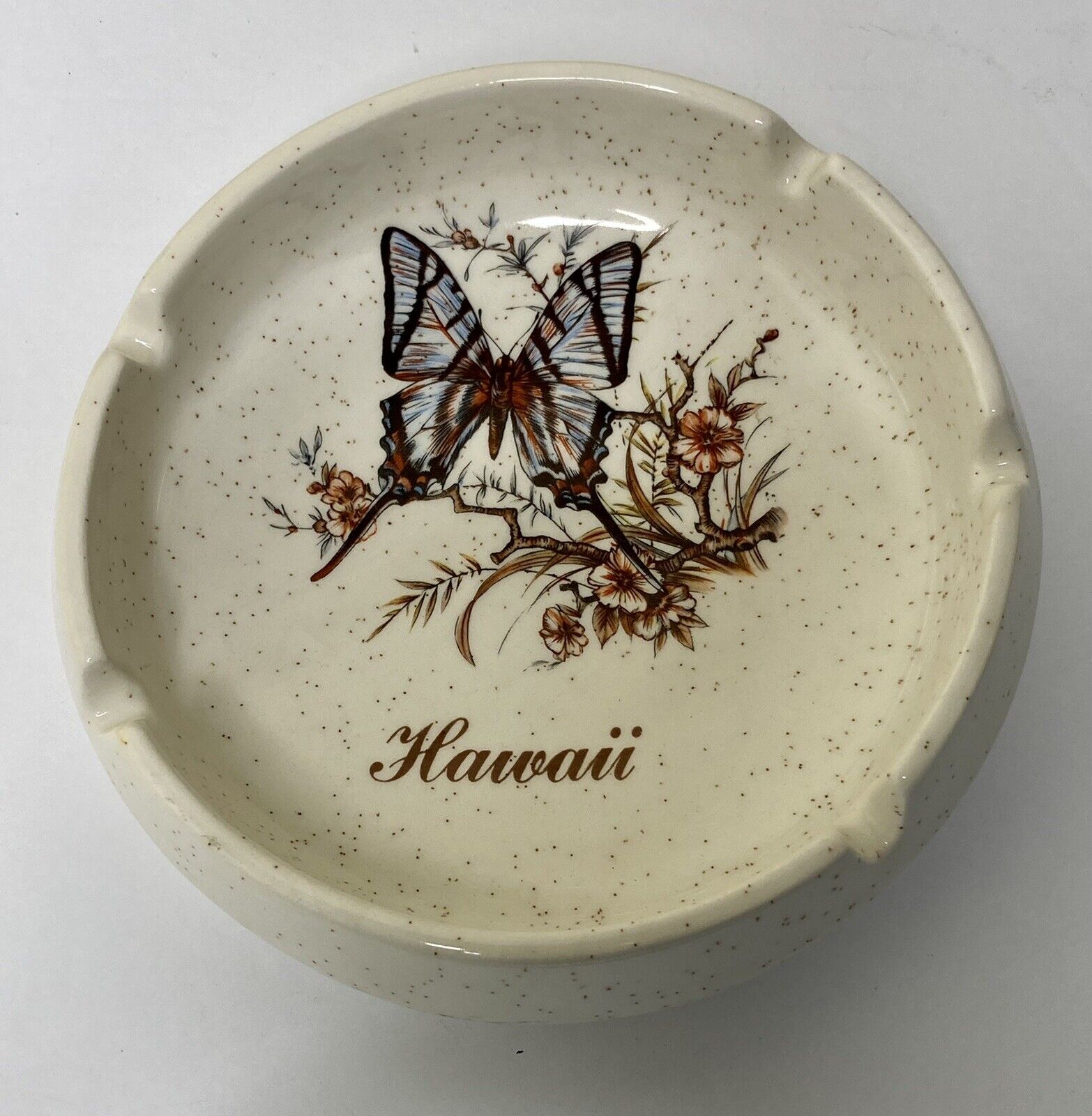 Vintage Hawaii Butterfly Ashtray by Treasure Craft Made in USA Pottery 6\