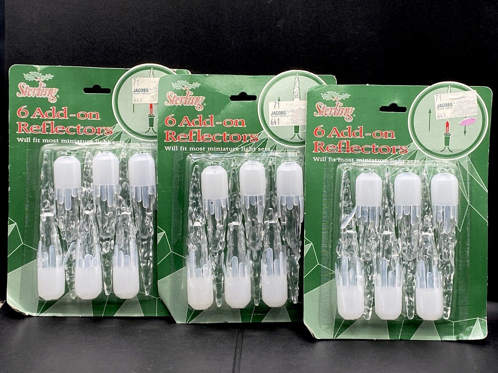 Vintage 3X NOS Sterling Add-on Reflectors Covers Christmas Tree Lights Icicle\'s 