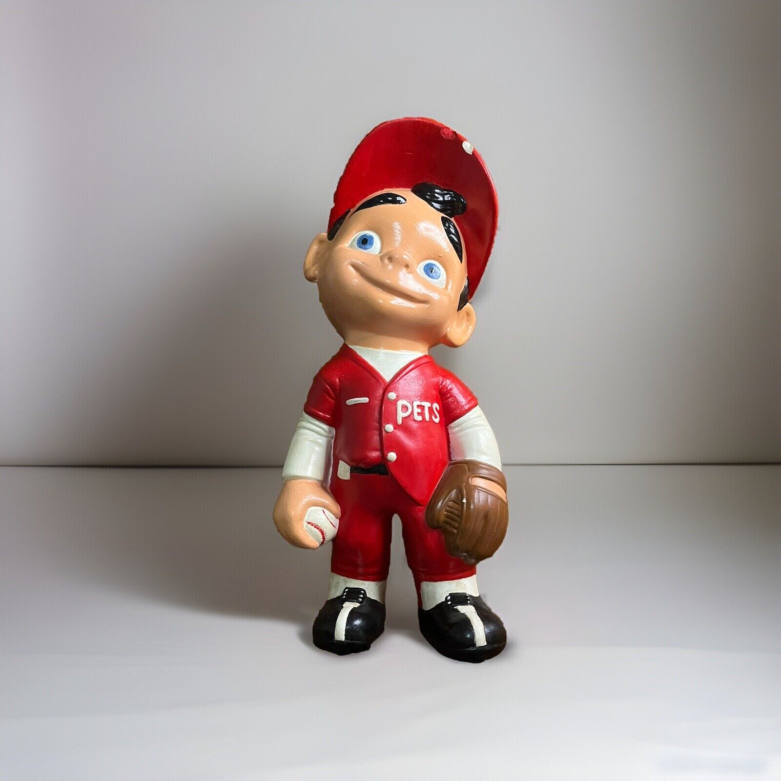 VTG 70s Baseball Player Smiley Boy Ceramic Atlantic Mold Figurine Pets Red CHIPS