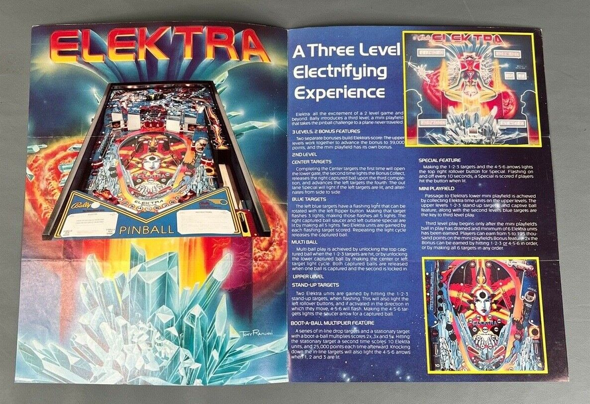 Elektra Flyer New NOS PROMO Bally Pinball Machine Art Artwork Retro