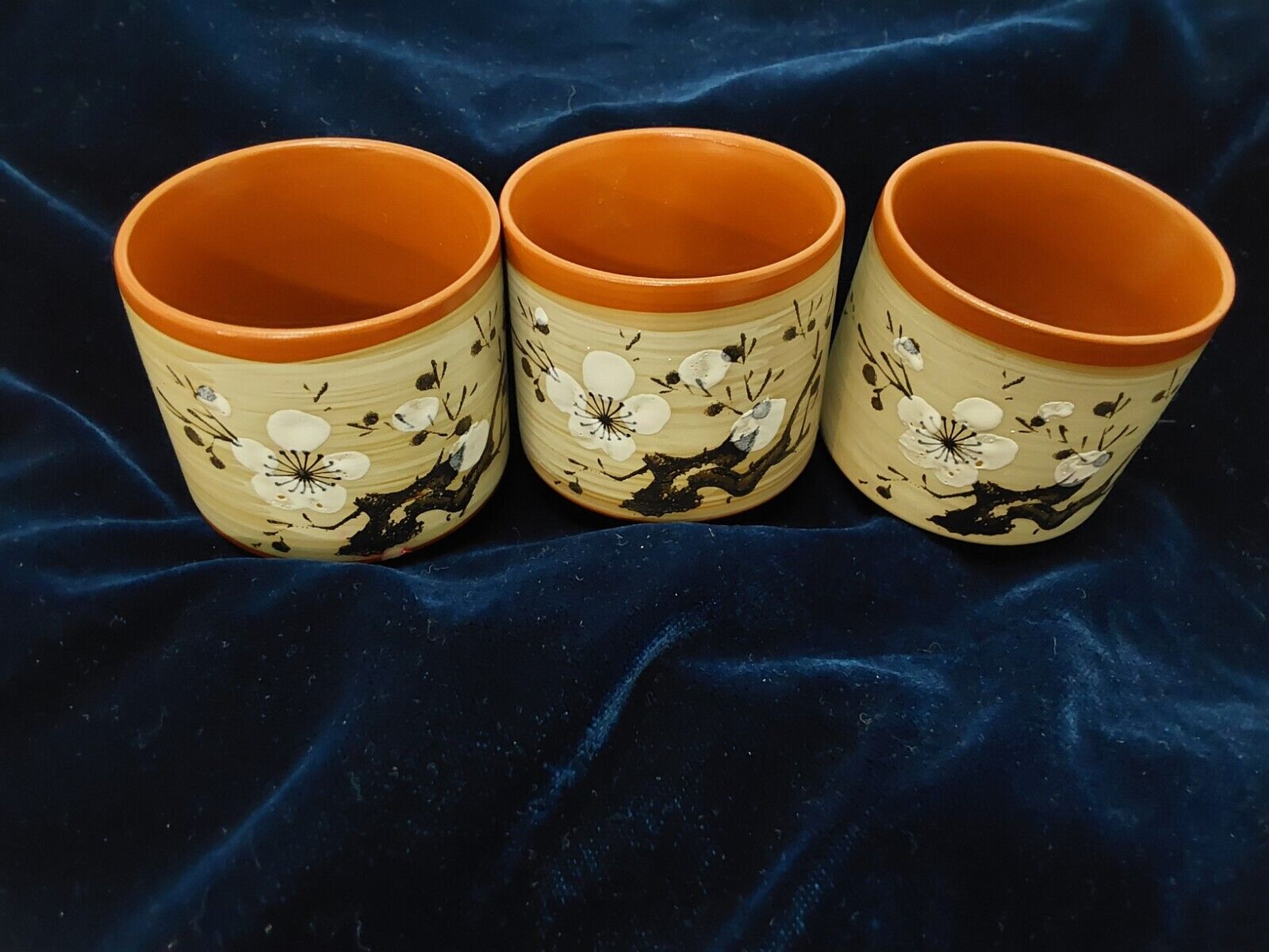 NAKAGAMA - Nakagama Set of 3 Hand Painted Cups Stoneware Japan Cherry Blossom  