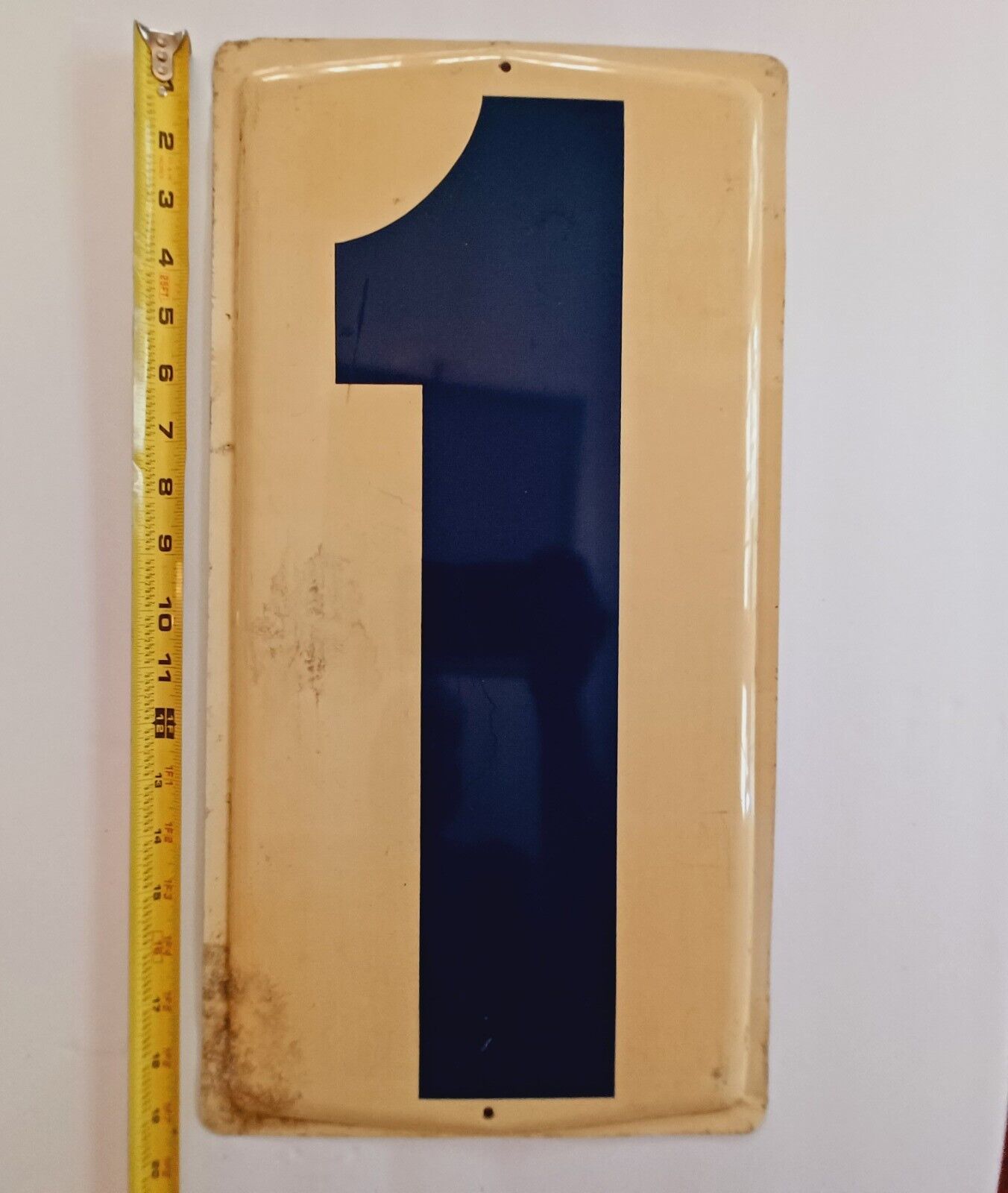 Vintage Gas Station Painted Blue on White Number #1  Tin Metal Sign 20\