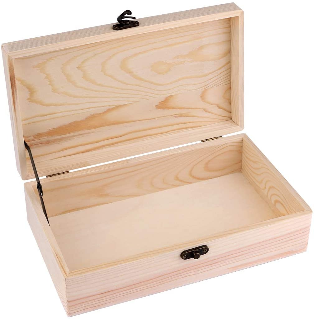 Unfinished Wooden Box with Hinged Lid 9.7X5.5X2.7 Inch Rectangle Keepsake Box Cl