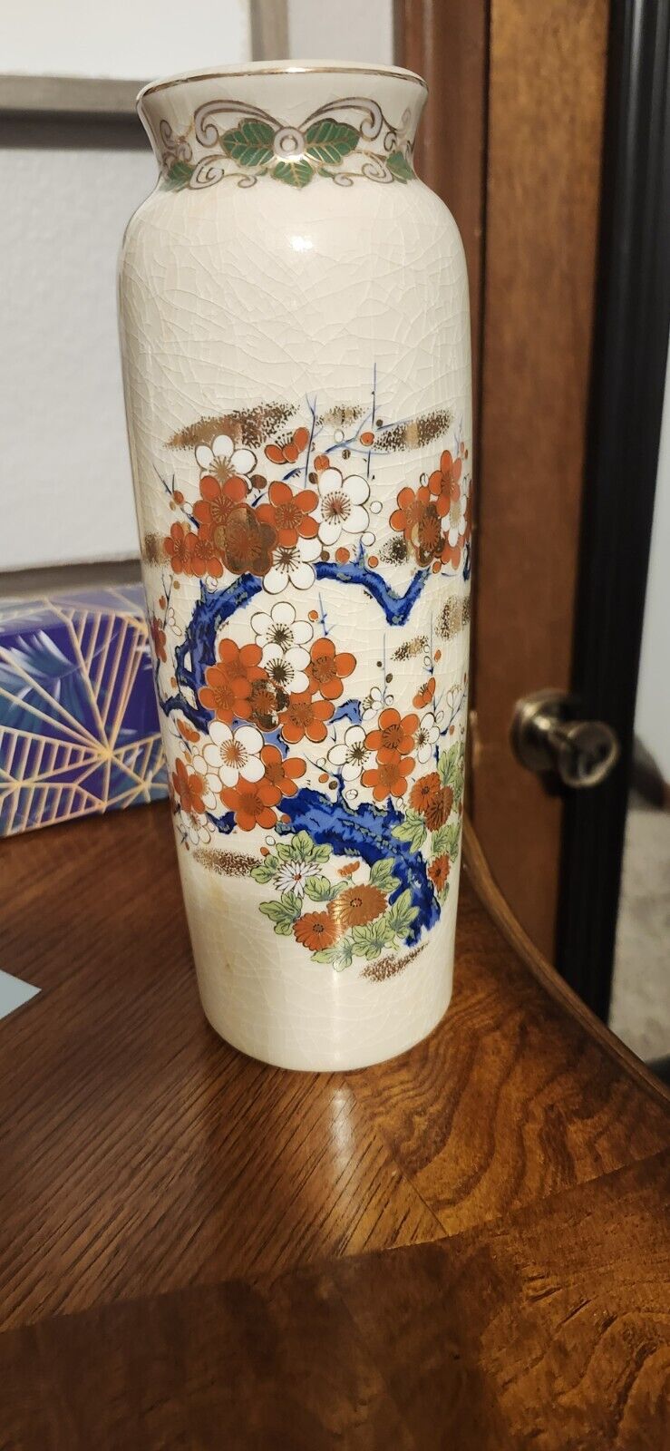 Antique early 1900s Cracked Porcelain & Flower Pattern Vase