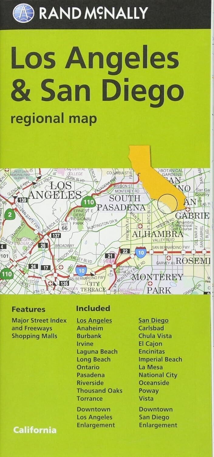 Rand McNally Los Angeles & San Diego, CA Regional Map (Green Cover) Map – Folded