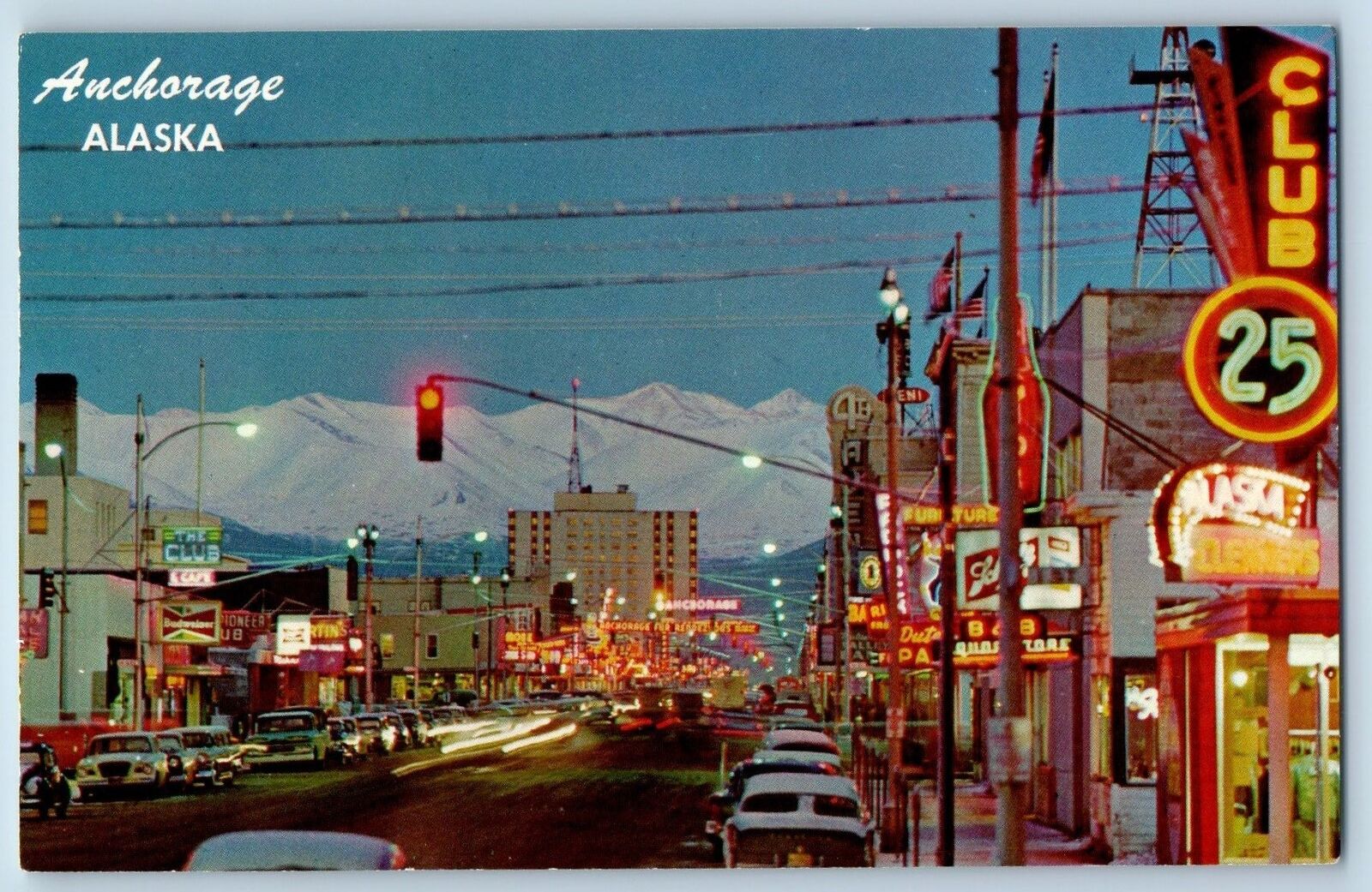 Anchorage Alaska AK Postcard A View Of This Modern City At Dusk c1960s Mountain